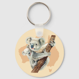 Cute Koala Mom and Baby Keychain