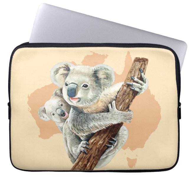 Cute Koala Mom and Baby Laptop Sleeve (Front)