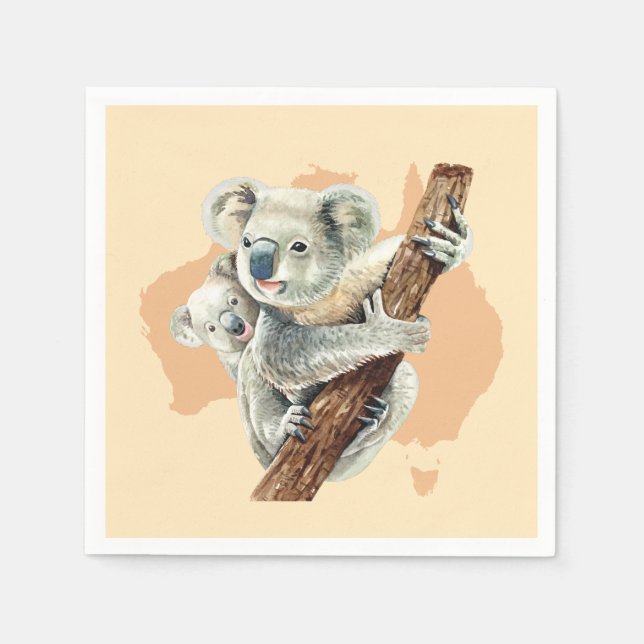 Cute Koala Mom and Baby Napkins (Front)