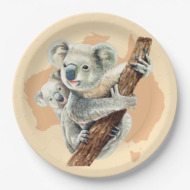 Cute Koala Mom and Baby Paper Plates (Front)