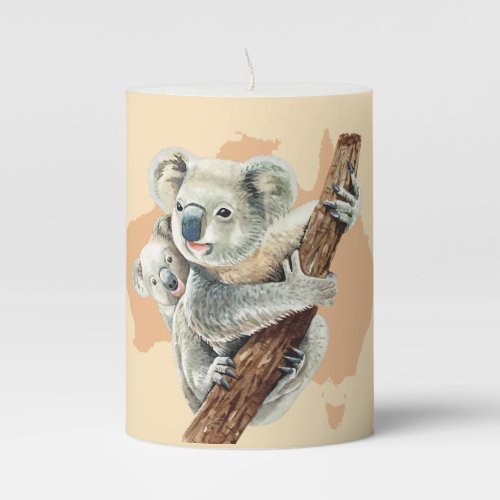 Cute Koala Mom and Baby Pillar Candle