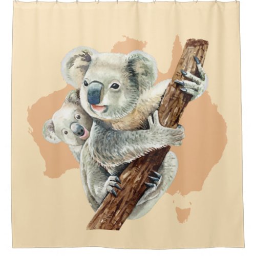 Cute Koala Mom and Baby Shower Curtain