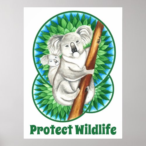 Cute Koala Mum Protect Wildlife Poster