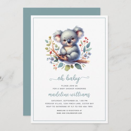 Cute Koala Oh Baby Shower Invitation