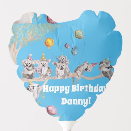 Cute Koala Party Happy Birthday Blue Balloon