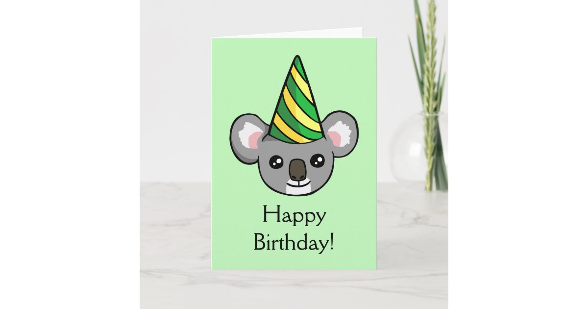 Cute Koala Party Hat Drawing Happy Birthday Card | Zazzle