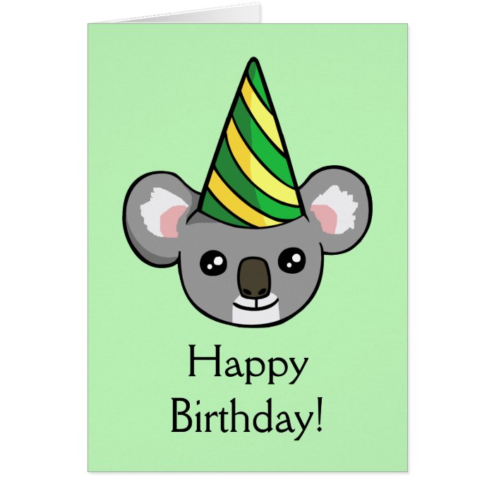 Cute Koala Party Hat Drawing Happy Birthday Card Zazzle