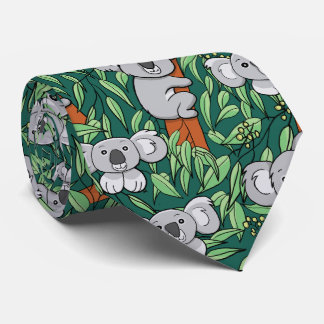 Cute Koala Pattern Dark Green Neck Tie