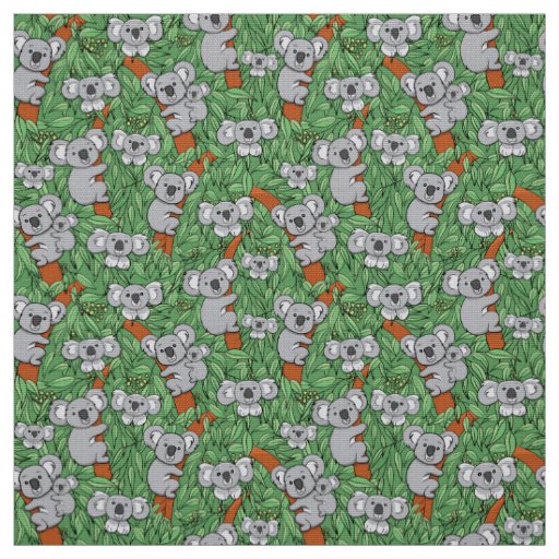 Cute Koala Pattern Green Fabric