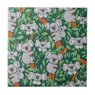 Cute Koala Pattern Hunter Green Ceramic Tile