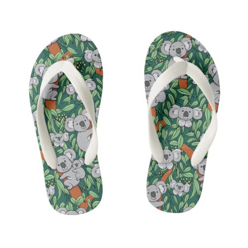 Cute Koala Pattern Hunter Green Kids Flip Flops