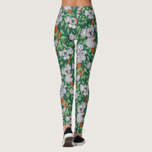 Cute koala and coconut cartoon illustration leggings