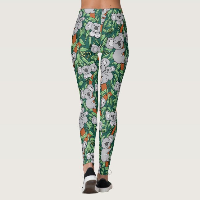 Cute Koala Pattern Hunter Green Leggings (Back)