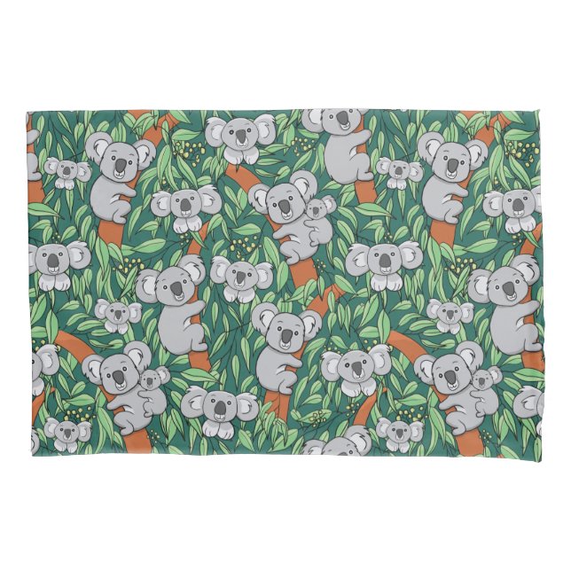 Cute Koala Pattern Hunter Green Pillow Case (Front)