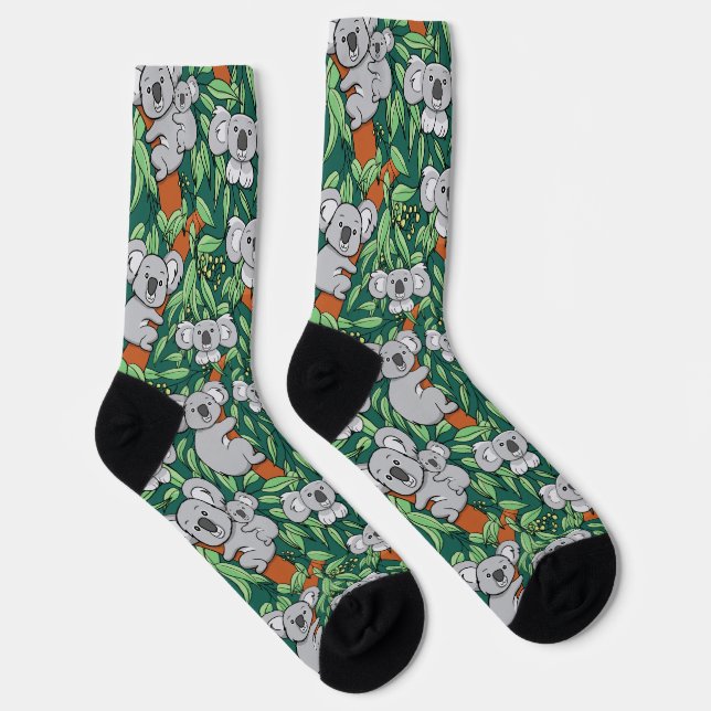 Cute Koala Pattern Hunter Green Socks (Right)