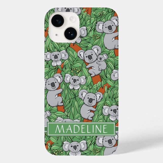 Cute Koala Pattern Personalize Green Case-Mate iPhone Case (Back)