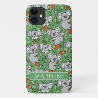 Cute Koala Pattern Personalize Green iPhone 11 Case