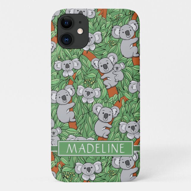 Cute Koala Pattern Personalize Green Case-Mate iPhone Case (Back)