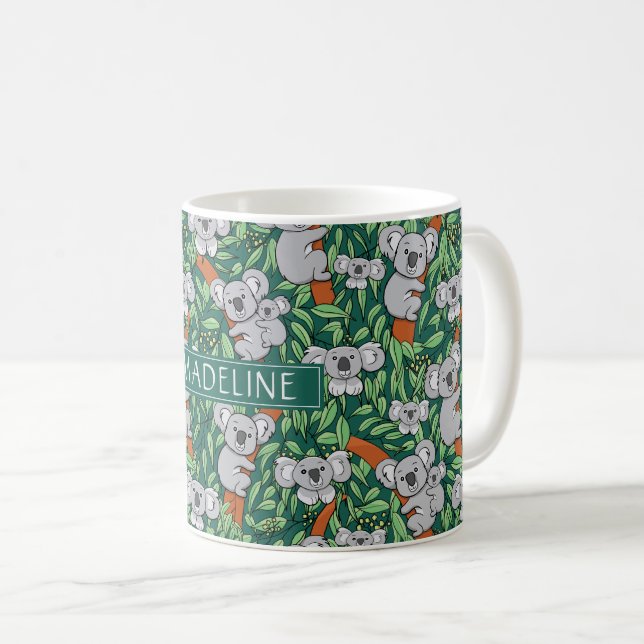 Cute Koala Pattern Personalize Hunter Green Coffee Mug (Front Right)
