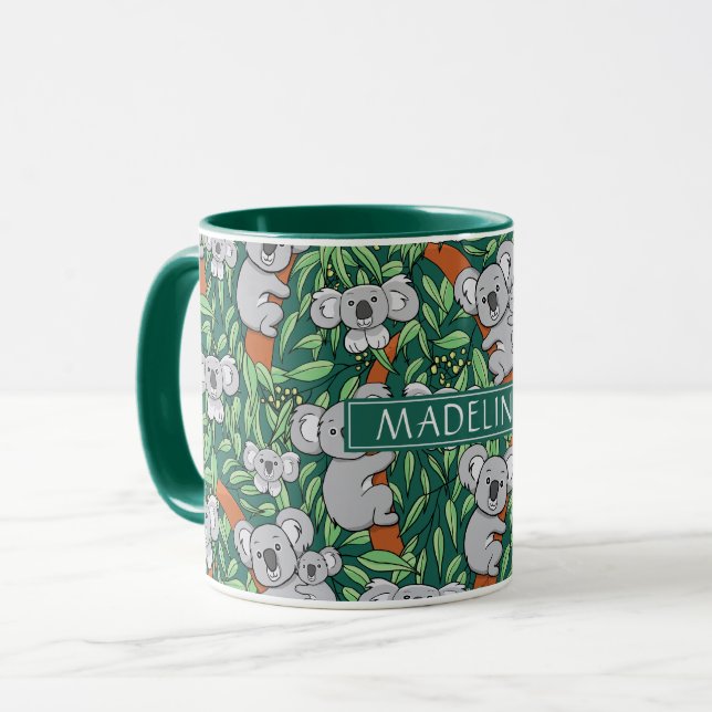 Cute Koala Pattern Personalize Hunter Green Mug (Front Left)