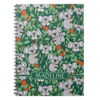 Cute Koala Pattern Personalize Hunter Green Notebook