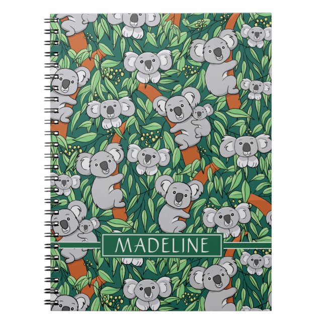 Cute Koala Pattern Personalize Hunter Green Notebook (Front)