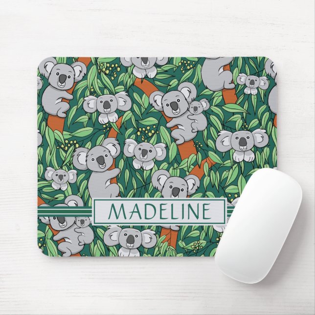 Cute Koala Pattern Personalized Dark Green Mouse Pad (With Mouse)