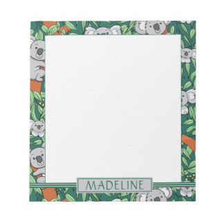 Cute Koala Pattern Personalized Dark Green Notepad
