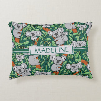 Cute Koala Pattern Personalized Hunter Green Accent Pillow