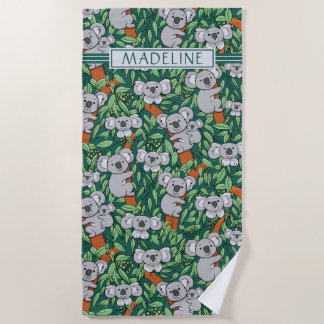 Cute Koala Pattern Personalized Hunter Green Beach Towel