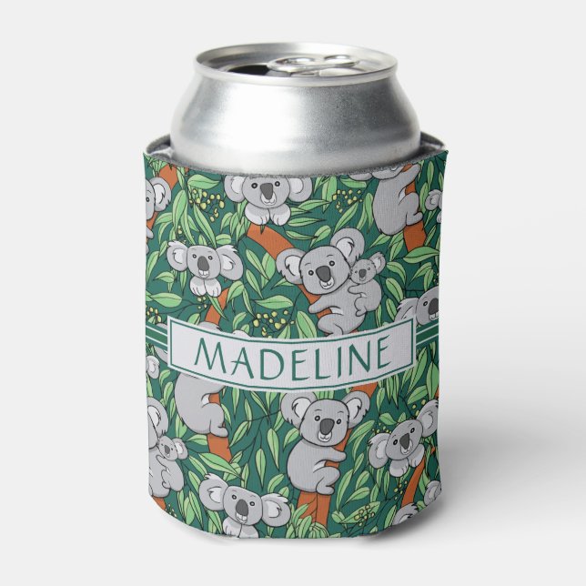 Cute Koala Pattern Personalized Hunter Green Can Cooler (Can Front)