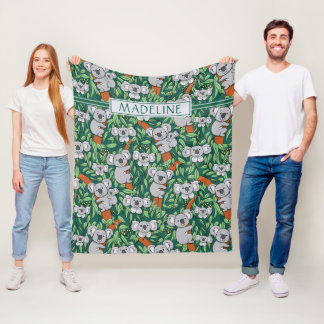 Cute Koala Pattern Personalized Hunter Green Fleece Blanket
