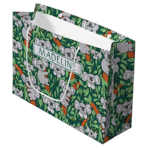 Cute Koala Pattern Personalized Hunter Green Large Gift Bag
