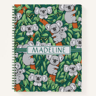 Cute Koala Pattern Personalized Hunter Green Notebook