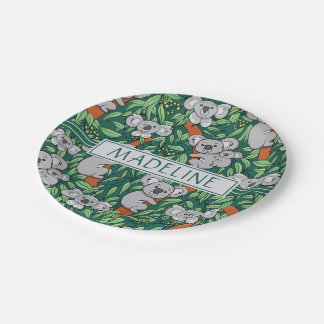 Cute Koala Pattern Personalized Hunter Green Paper Plates