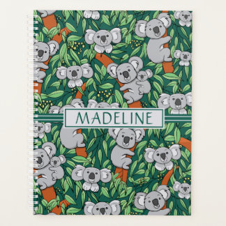 Cute Koala Pattern Personalized Hunter Green Planner