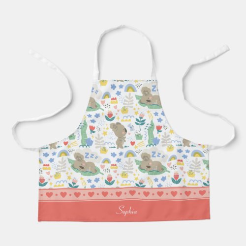 Cute Koala Pattern with Girl Name Pink Apron