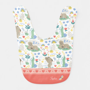 Cute Koala Pattern with Little Girl Name on Pink Baby Bib