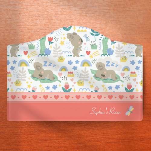 Cute Koala Pattern with Little Girl Name on Pink Door Sign