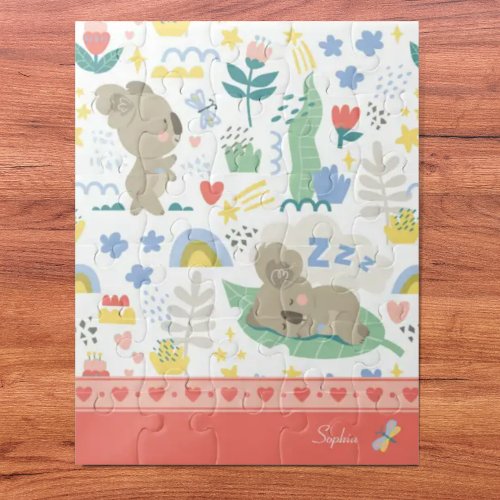 Cute Koala Pattern with Little Girl Name on Pink Jigsaw Puzzle