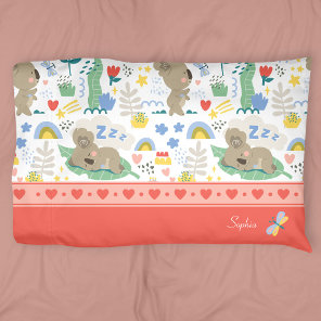Cute Koala Pattern with Little Girl Name on Pink Pillow Case