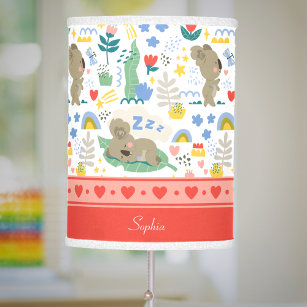 Cute Koala Pattern with Little Girl Name on Pink Table Lamp