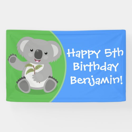 Cute koala personalized cartoon birthday banner