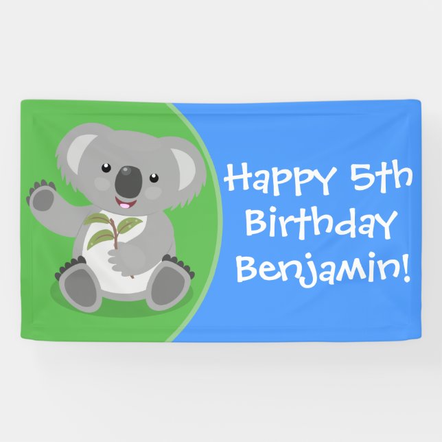 Cute koala personalized cartoon birthday banner (Horizontal)