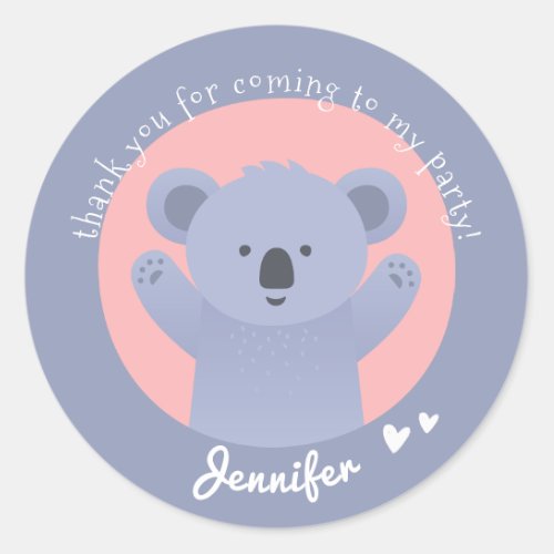 Cute Koala _ Personalized Kids Birthday Thank You Classic Round Sticker