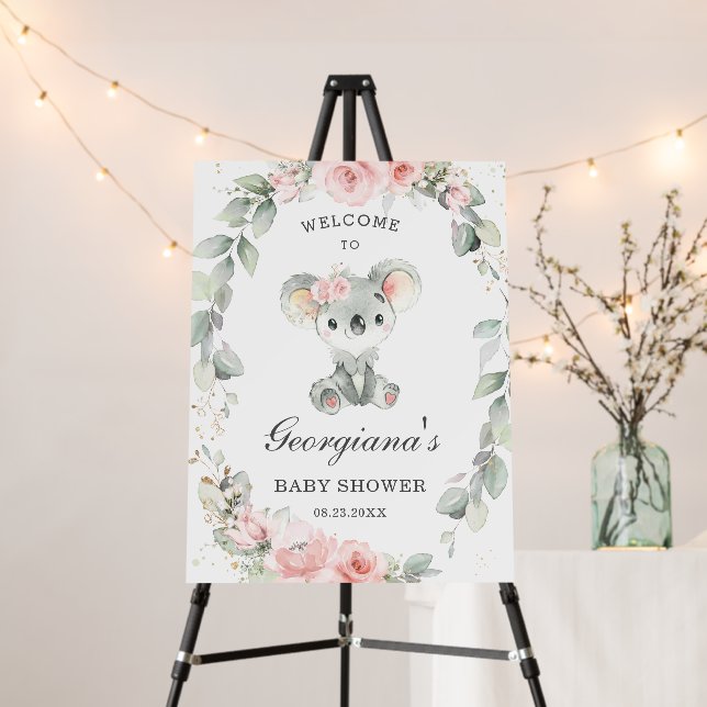 Cute Koala Pink Floral Sage Greenery Baby Shower Foam Board (In Situ (Stand))