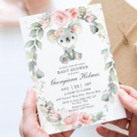 Cute Koala Pink Floral Sage Greenery Baby Shower