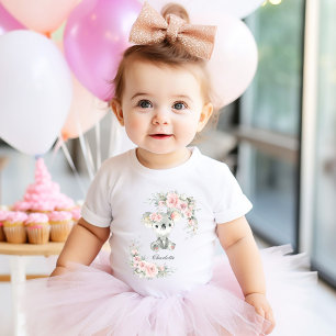 Cute Koala Pink Floral Sage Greenery Birthday Baby T-Shirt