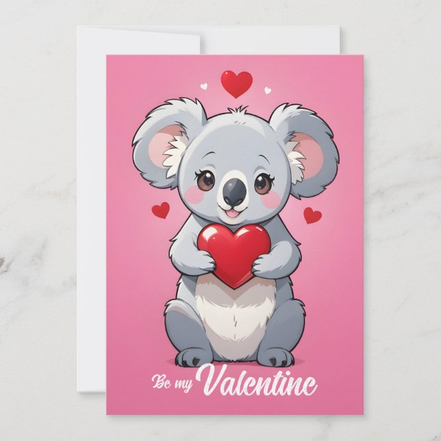 Cute koala pink love valentine's day holiday card (Front)