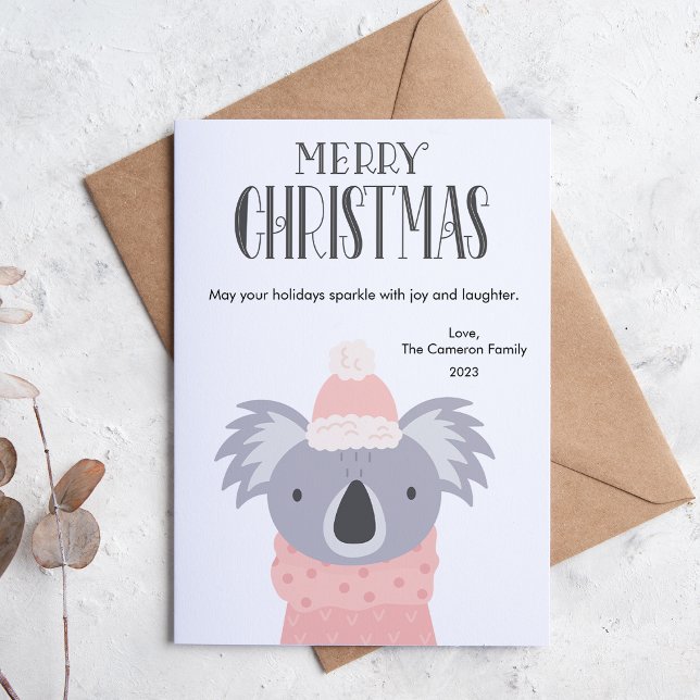 Cute Koala Plaid Pet Lover Christmas Flat Holiday Card (Creator Uploaded)